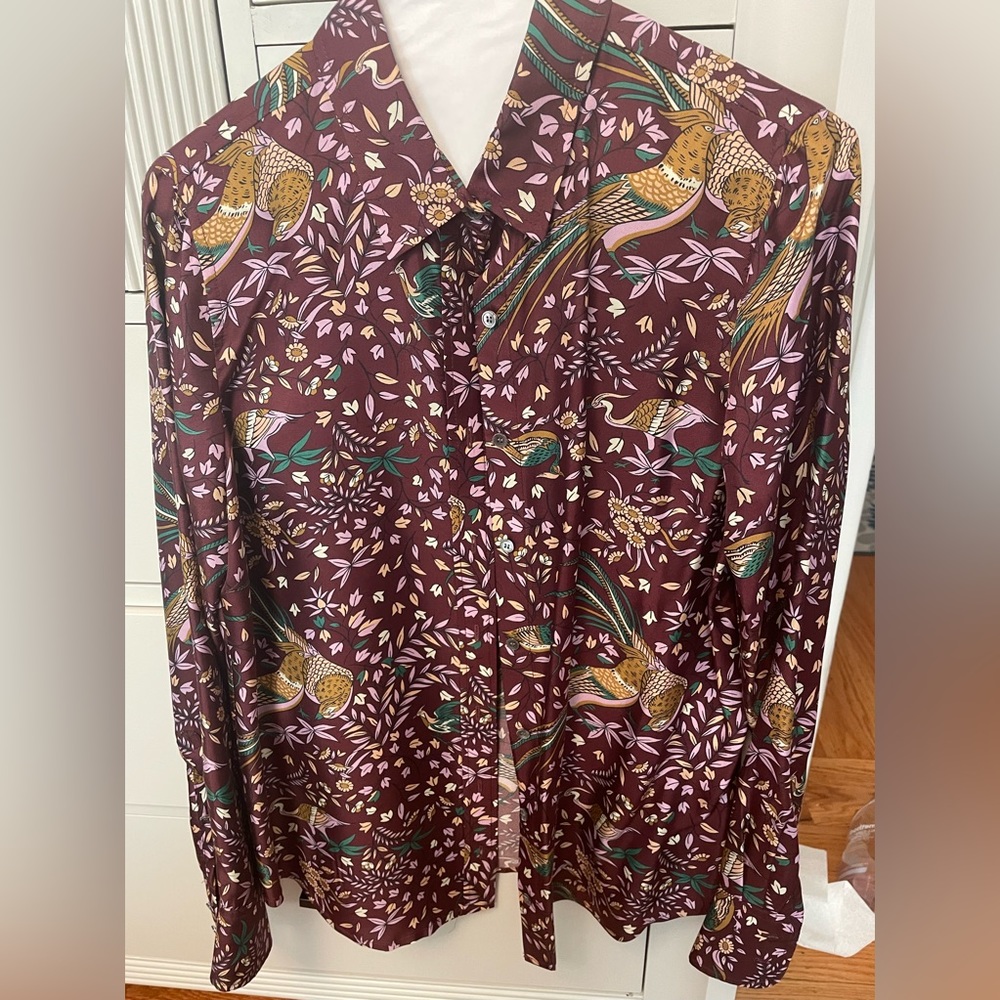 J. Crew Drakes London bird print button down shirt.